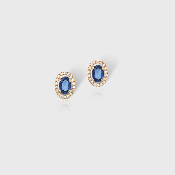 18K Gold Sapphire Head Diamond Halo Earrings - Image 3