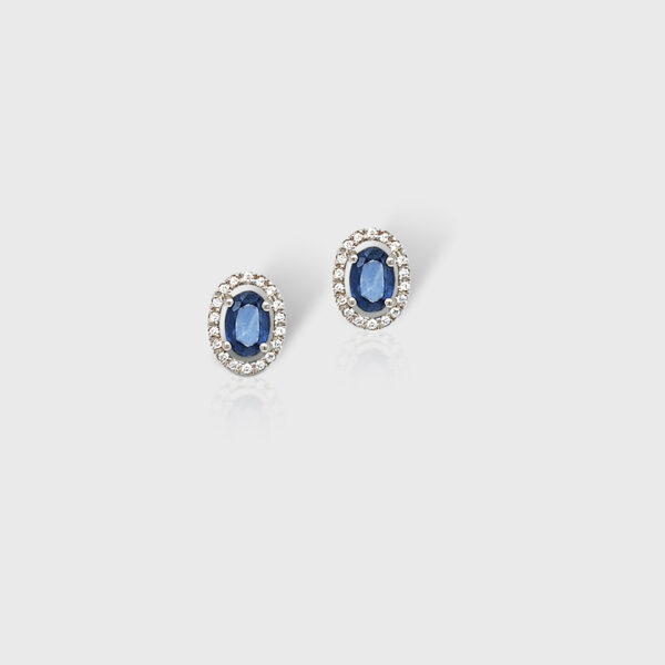 18K Gold Sapphire Head Diamond Halo Earrings - Image 4