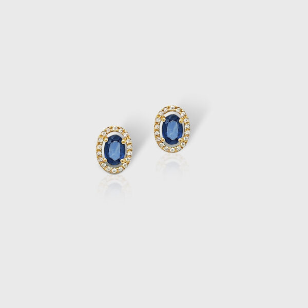 18K Gold Sapphire Head Diamond Halo Earrings