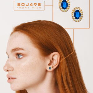 18K Gold Sapphire Head Diamond Halo Earrings