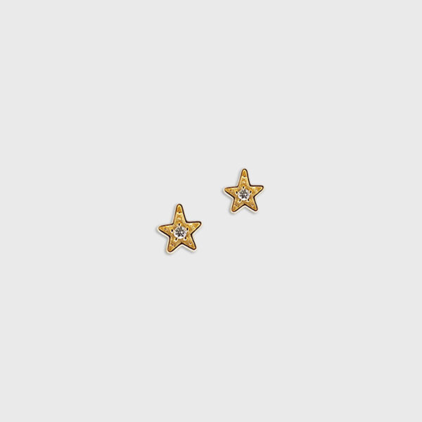 18K Gold Diamond Star Shaped Earrings