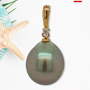 18K Gold Bail with 9mm Tahitian Black Pearl Diamond Pendant