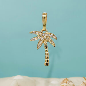 18K Gold 9.5mm Diamond Coconut Tree Pendant