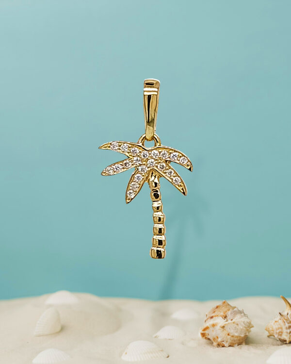 18K Gold 9.5mm Diamond Coconut Tree Pendant - Image 2