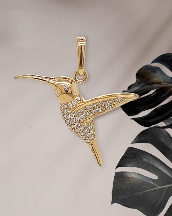 18K Gold 21mm Hummingbird Diamond Pendant - Image 2