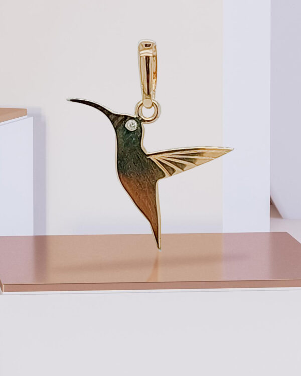 18K Gold 16mm Diamond Bird Pendant - Image 2