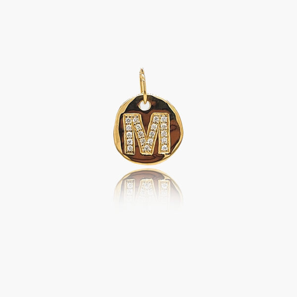 18K Gold 10.5mm Letter "M" Diamond Pendant - Image 2