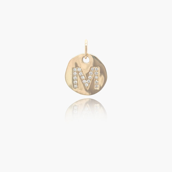 18K Gold 10.5mm Letter "M" Diamond Pendant