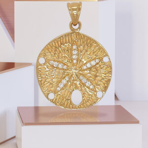 18K Gold 20mm Sand Dollar Diamond Pendant