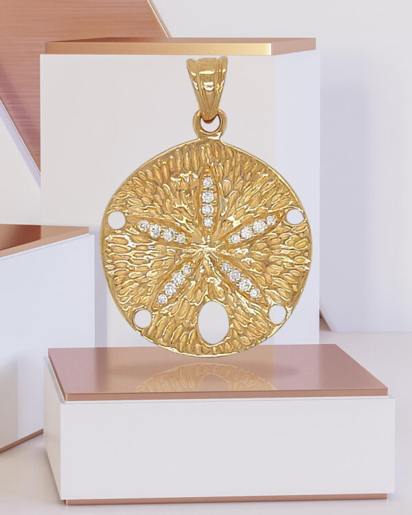 18K Gold 20mm Sand Dollar Diamond Pendant - Image 2