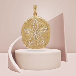 18K Gold 20mm Diamond Sand Dollar Pendant