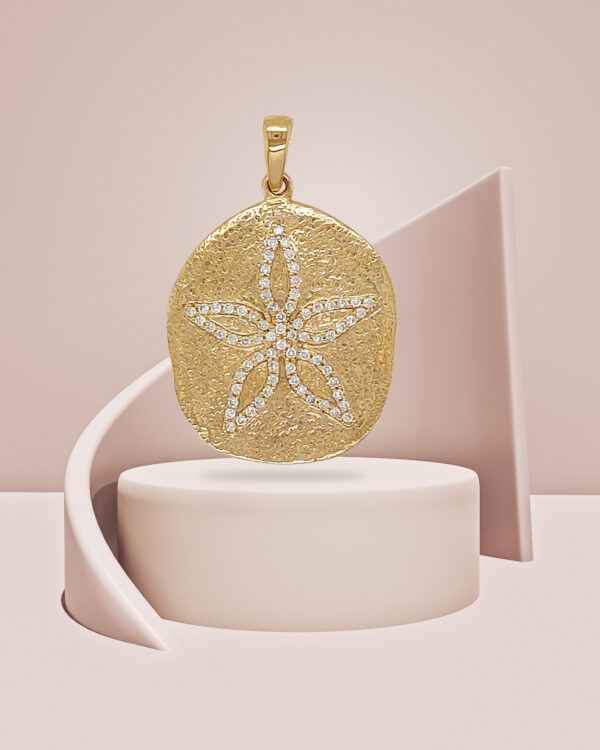 18K Gold 20mm Diamond Sand Dollar Pendant - Image 2