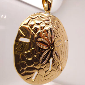 18K Gold 40mm Diamond Sand Dollar Pendant