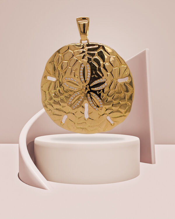 18K Gold 40mm Diamond Sand Dollar Pendant - Image 3