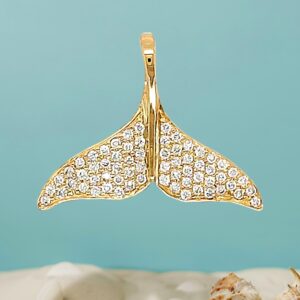 18K Gold 18.5mm Diamond Whale Tail Pendant