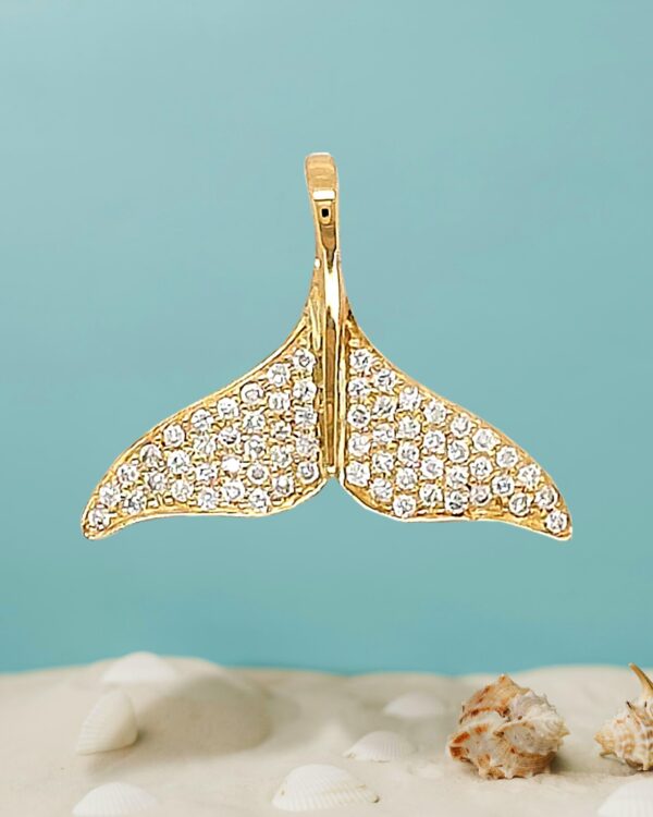 18K Gold 18.5mm Diamond Whale Tail Pendant - Image 2