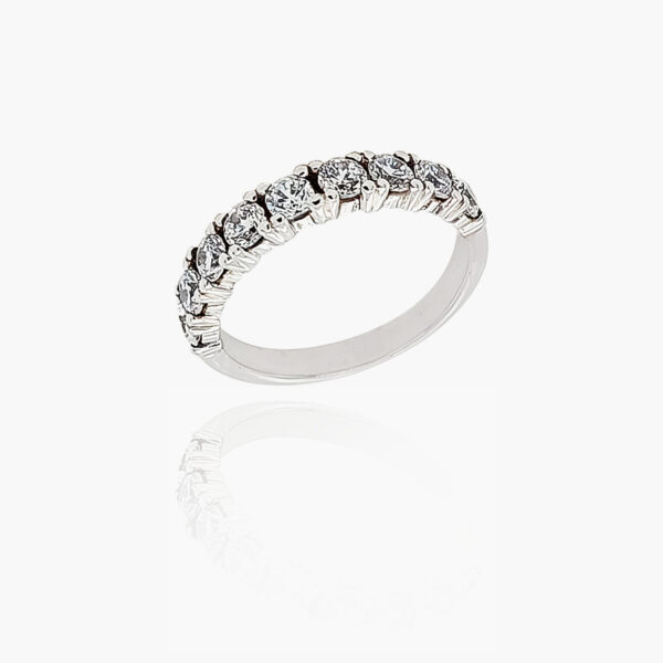 18K Gold Wedding Ring - 9 off Diamonds 1.0ct in 4-Prong Setting