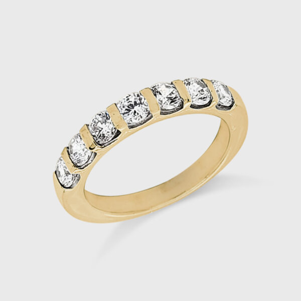 18K Gold Wedding Ring - 7 off Diamonds 1.0ct in Bar Setting