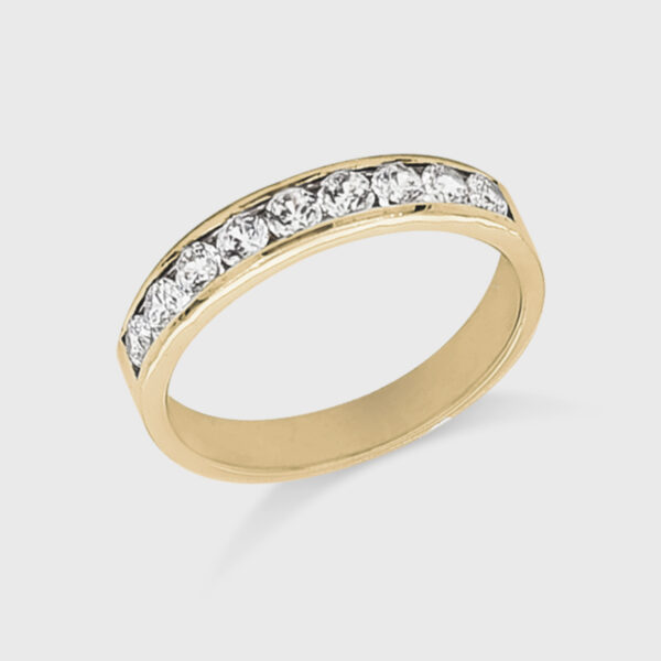 18K Gold Wedding Ring - 9 off Diamonds 0.52ct in Rail Setting