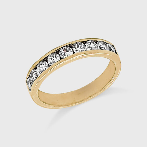 18K Gold Wedding Ring - 9 off Diamonds 0.72ct in Rail Setting