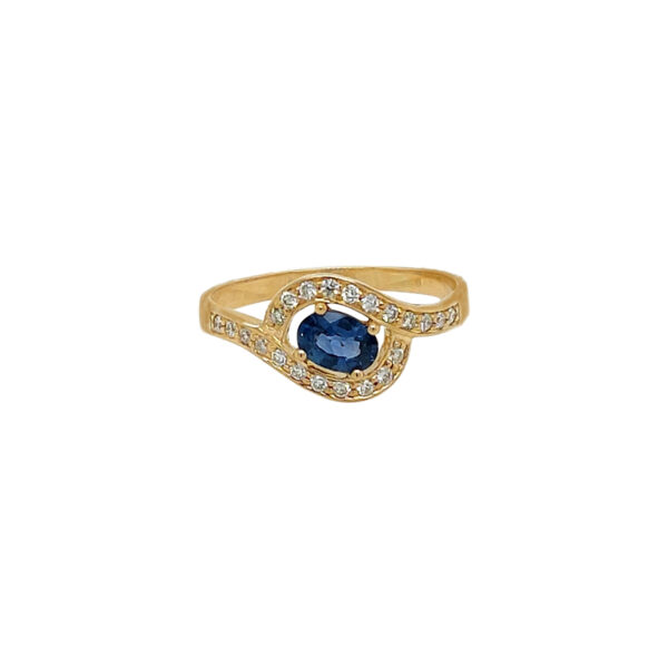 Sapphire 4 Head with Halo and Side Diamonds 18K Gold Ring - Image 3