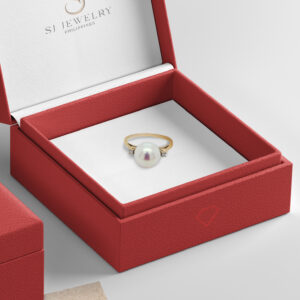 Freshwater Pearl with Dual Diamond Head 18K Gold Ring