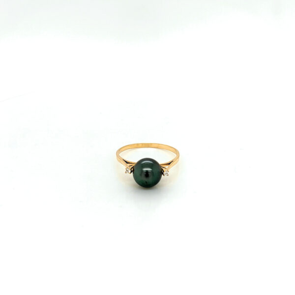 18K Gold Tahitian Black Pearl Dual Diamond Ring