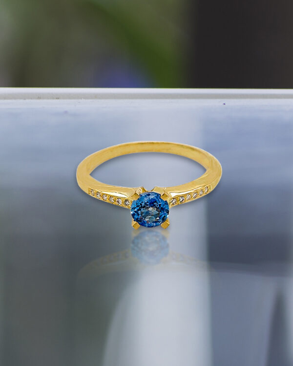 Sapphire Head with Side Diamonds 18K Gold Ring - Image 2