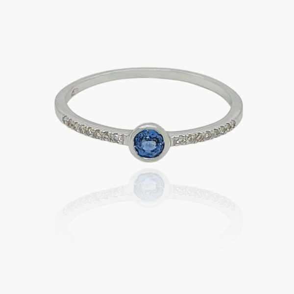 18K Gold Side Diamonds Sapphire 71 Head Ring