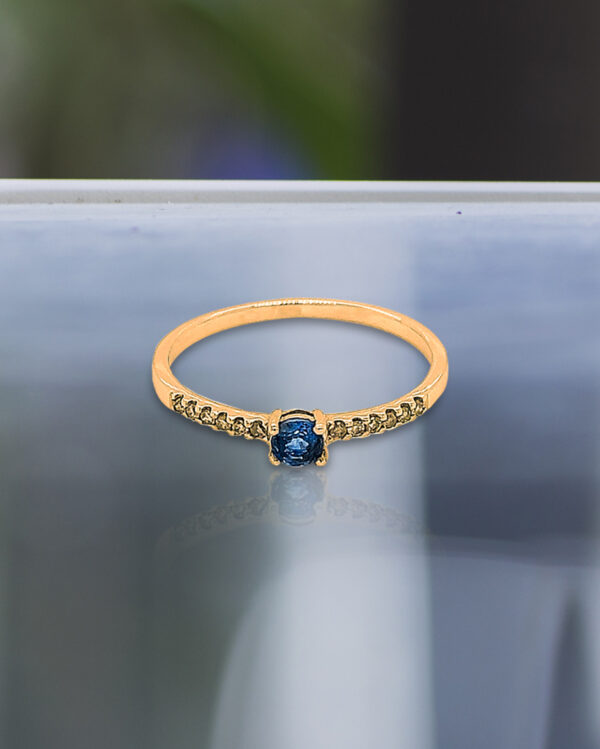 Sapphire 74-3 Head with Side Diamonds 18K Gold Ring - Image 2