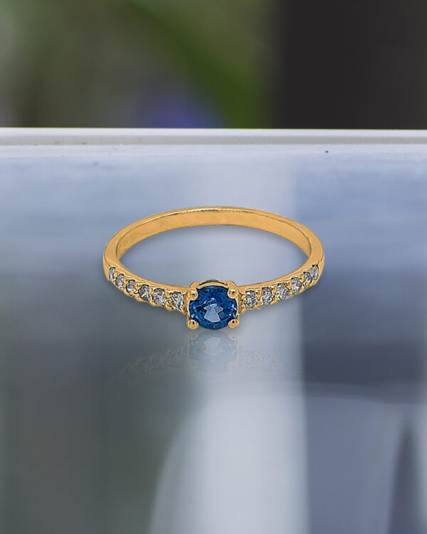 Sapphire Head with Side Diamonds 18K Gold Ring - Image 2