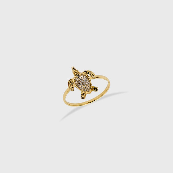 18K Gold Turtle Diamond Head Ring