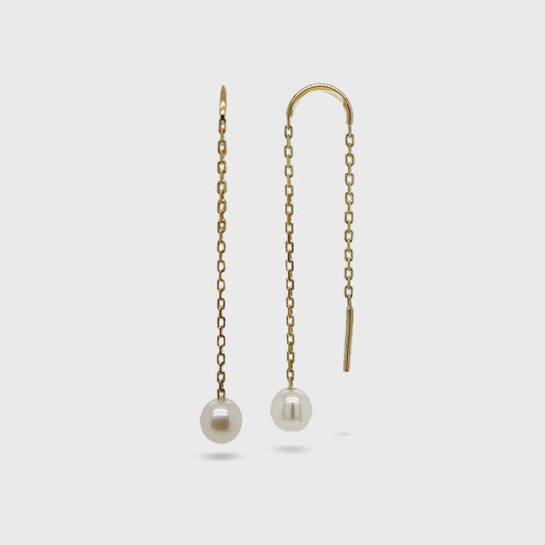 18K Gold Freshwater Pearl Threader Earrings