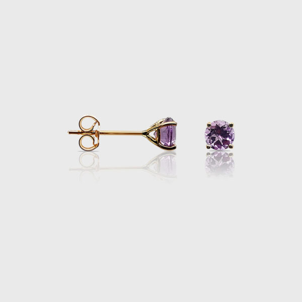 18K Gold Amethyst Head Stud Earrings | Semi Precious Stone