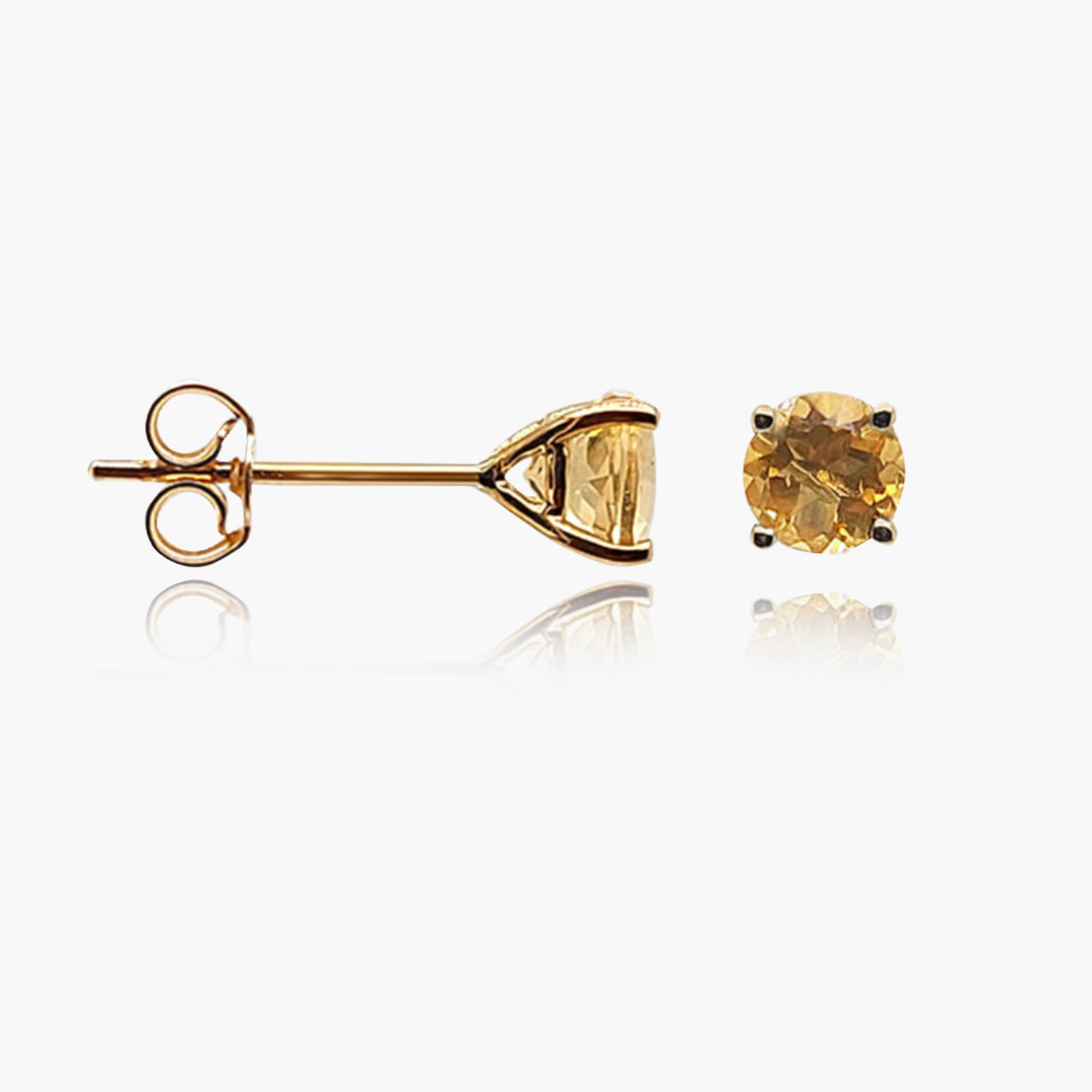 18K Gold Citrine Head Stud Earrings | Semi Precious Stone