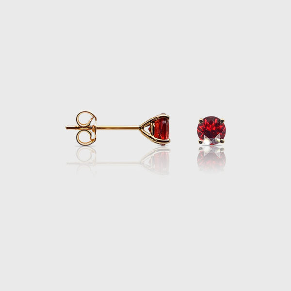 18K Gold Garnet Head Stud Earrings | Semi Precious Stone