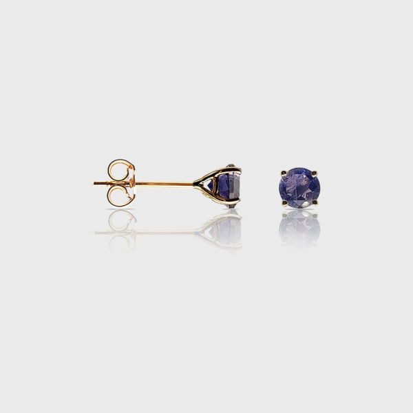 18K Gold Iolite Head Stud Earrings | Semi Precious Stone