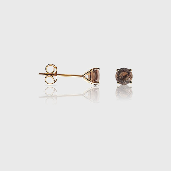 18K Gold Smoky Quartz Head Stud Earrings | Semi Precious Stone