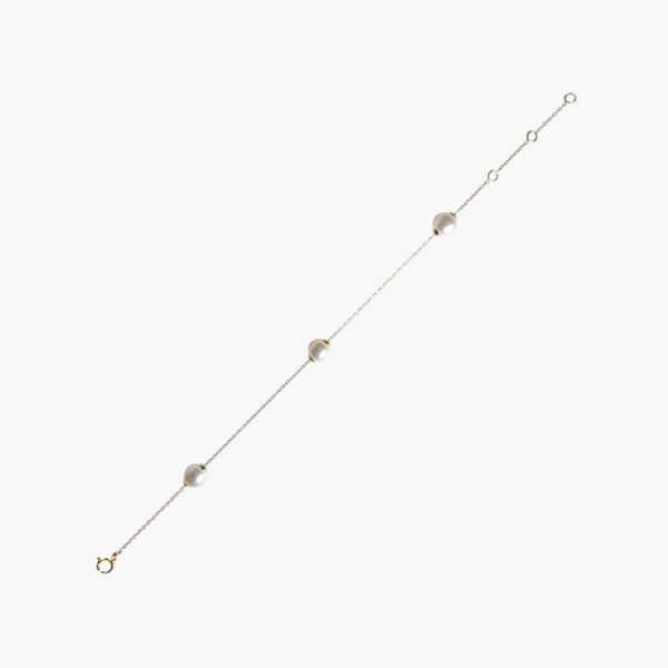 18K Gold Chain with Triple Freshwater Pearl Pendant Bracelet