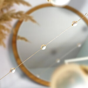 18K Gold Chain with Triple Freshwater Pearl Pendant Bracelet