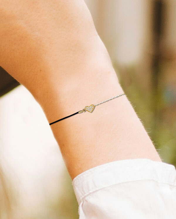 18K Gold Chain/Nylon Heart Diamond Bracelet - Image 4