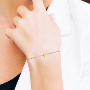 18K Gold Chain Heart Diamond Pendant Bracelet