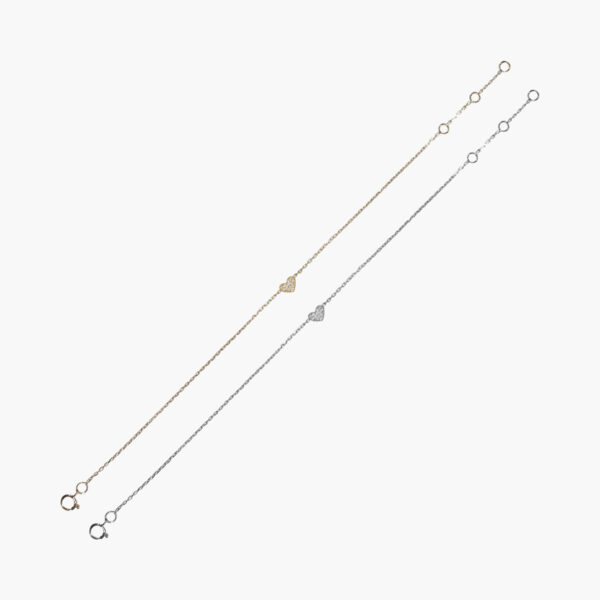 18K Gold Chain Heart Diamond Pendant Bracelet