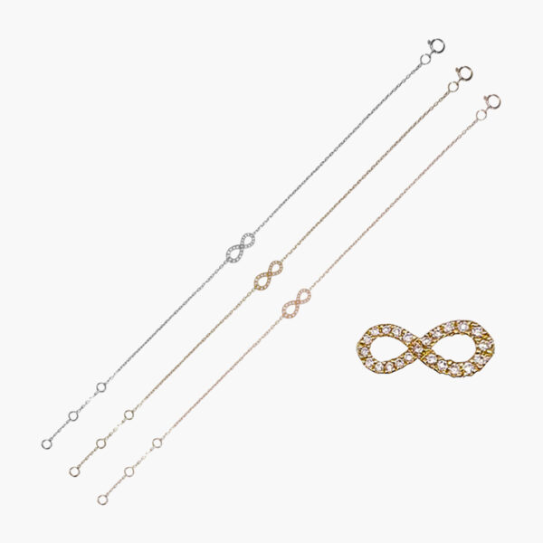 18K Gold Chain Infinity Diamond Pendant Bracelet