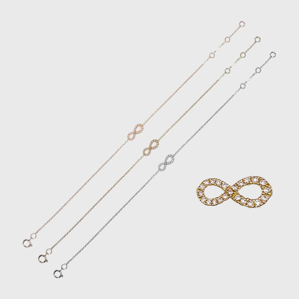 18K Gold Chain Infinity Diamond Pendant Bracelet - Image 3