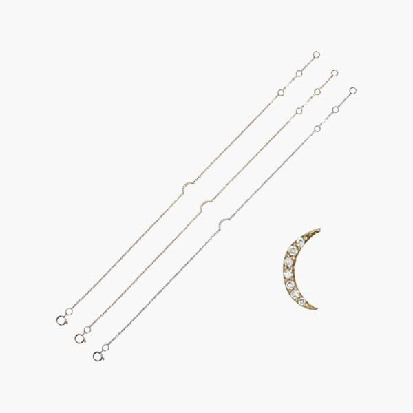 Moon Diamond Pendant 18K Gold Chain Bracelet