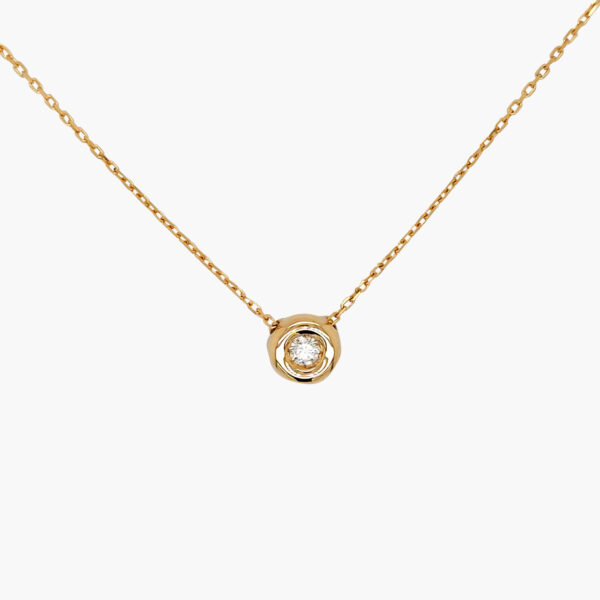18K Gold Round Pendant Single Diamond Chain Necklace