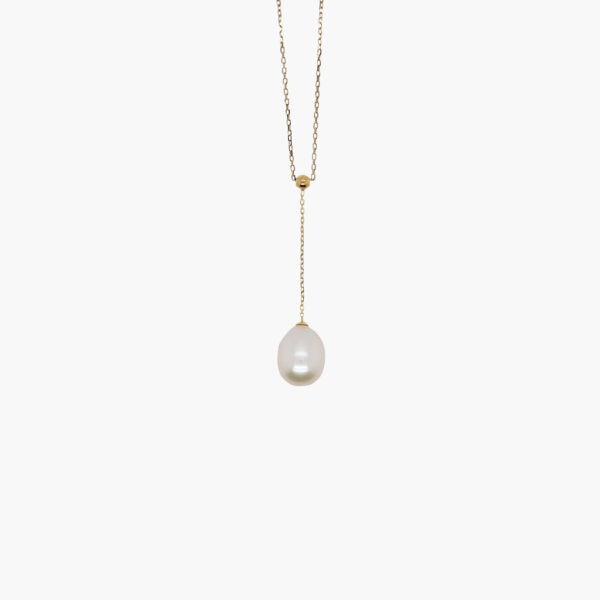 Freshwater Pearl Pendant 18K Gold Lariat Necklace with Diamonds