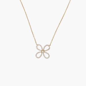 18K Gold Four Leaf Clover Diamond Pendant Chain Necklace