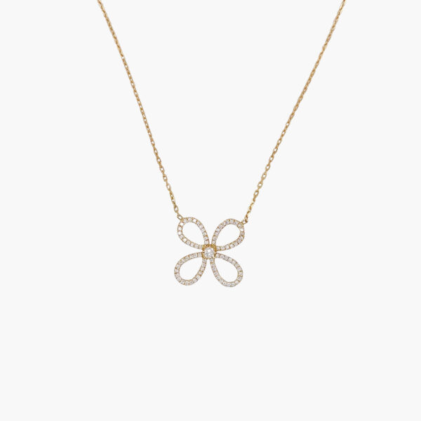 18K Gold Four Leaf Clover Diamond Pendant Chain Necklace